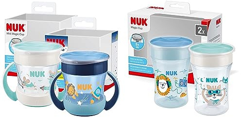 NUK Mini Magic Cup Trinklernbecher mit Leuchteffekt & Magic Cup Trinklernbecher | 8+ Monate | 230 ml | auslaufsicherer 360°-Trinkrand | BPA-frei | blau | 2 Stück