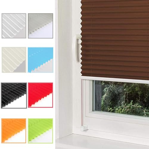 Klemmfix Plissee Ohne Bohren 110 x 130 cm Sonnenschutz Easyfix Lichtdurchlässig Rollo, Jalousette Jalousie Faltrollo Rollo für Fenster & Tür für Fenster, Braun