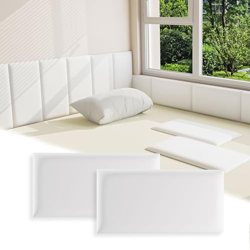 Umedol 3D Anti-Collision Wall Padding for Kids, White Peel and Stick Headboard Pack of 4 Panels Sized 7.8 x 15.7, Self-Adhesive Panels for Bedroom/Living Room Upholstered Wall