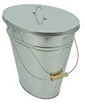 Valo VK000502 - Cubo de Cenizas Ovalado con Tapa, 24 litros, galvanizado, Resistente al Calor, con asa de Madera, Forma Ovalada, Almacenamiento de Cenizas