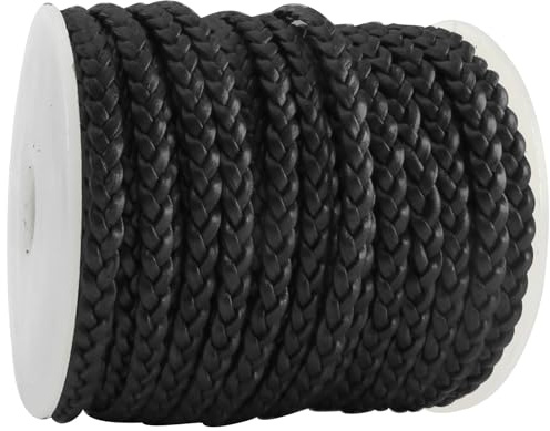 esnado Lederband geflochten flach | Breite: 5 mm | Dicke: ca. 2 mm | Länge: 2 Meter | Farbe: Schwarz | ECHTES Leder - pflanzlich gegerbt | zum Basteln | Herstellung von Armbändern, Schmuck