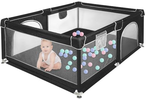 Laufstall für Babys, 160 x 120 cm, Aktivitätsgitter für Kinder, mit Basis, modular, faltbar, großer Laufstall für Kleinkinder mit Tür mit Reißverschluss (weiß)