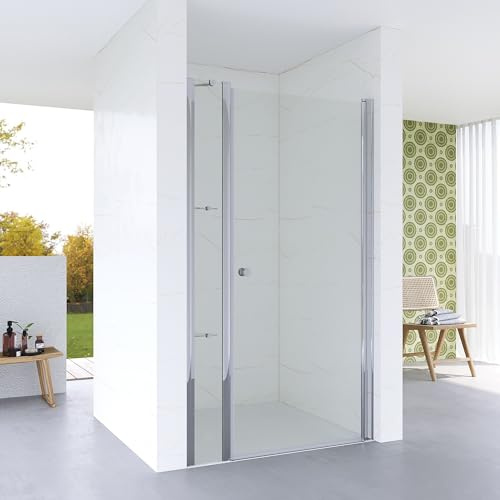 Duschtür Glas 105cm Verstellbereich 104-108 cm Drehtür Schwingtür Pendeltür an Festteil für Nische Duschablage Duschwand Glas Duschabtrennung Duschkabine rahmenlos Sicherheitsglas 5 mm
