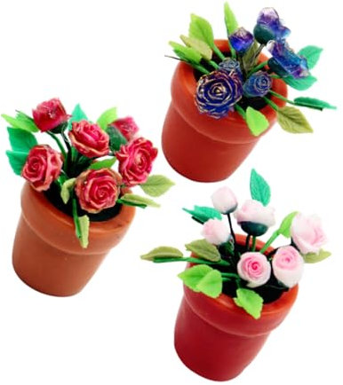 Milisten Lot de 3 Mini-bonsaïs Roses en Résine, Décoration Réaliste pour Maison Miniature et Micro-Jardin, Modèle Décoratif Fin