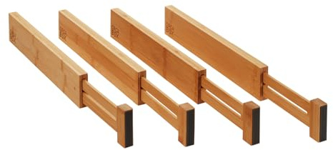 4-delat ORGA-BOX bambu-lådavdelarsystem 354-482 mm lådavdelare, lådavdelare med fjädermekanism