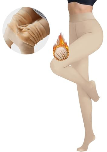 NLAND Varma Vinterstrumpbyxor Bekväma Strumpbyxor Hög Midja Med Tjockt Fleecefoder Plyscherade Termiska Förvaringsstrumpbyxor, Beige, 220 G, One Size