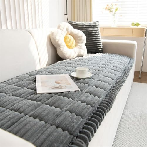 LINGKY Dicker Sofa überzug Waschbar - Weiches Kord Couch überzug 2 3 4 Sitzer, Anti-Rutsch Sofabezug, Universal Sofa Cover Sofaüberwürfe Sofaschoner rutschfest für Wohnzimmer (Dunkelgrau,70x150cm)