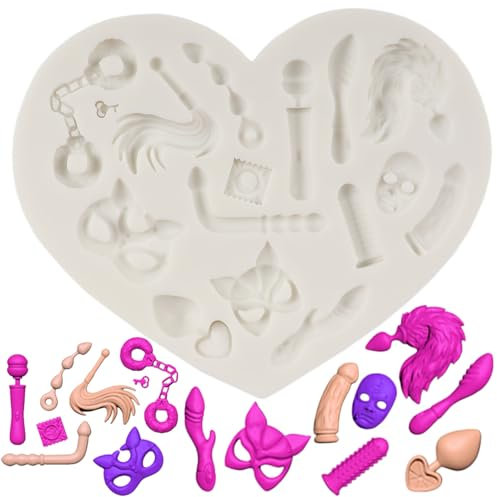 MINFEIDMS Couple Theme Fondant Mould Love Heart Couple Mask Silicone Moulds Handcuffs Fondant Mould for Cake Decoration Cupcake Topper Sugar Craft Chocolate Candy Gum Paste Polymer Clay