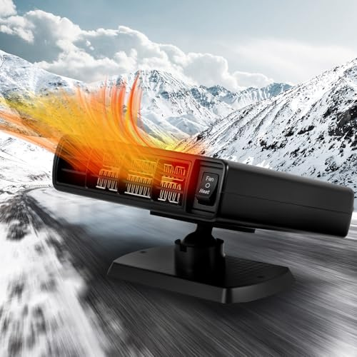 Chauffage Voiture 12V 120W, Portable Ventilateur de Chauffage et de Refroidissement 2 en 1, Chauffage Soufflant Voiture Dégivreur de Désembueu de Pare-Brise avec prise Allume-Cigare, 360 ° Rotatif