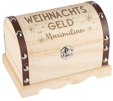 Herz & Heim® personalisierte Geschenkbox aus Holz in 3 Größen, mit Weihnachtsmotiven graviert (Weihnachtsgeld, M)