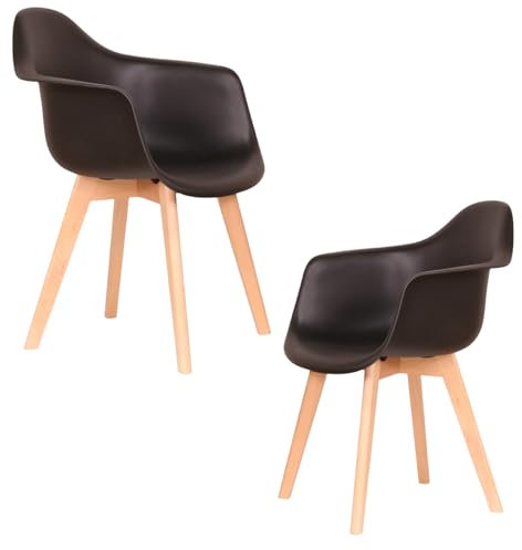 GrandCA Home 2er Set Esszimmersessel, Esszimmerstühle 2er-Set, Sesselstuhl, Geeignet für Schlafzimmer, Küche, Esszimmer, Büro, Kunststoffstuhl, Beine aus Massivholz（Schwarz，2）