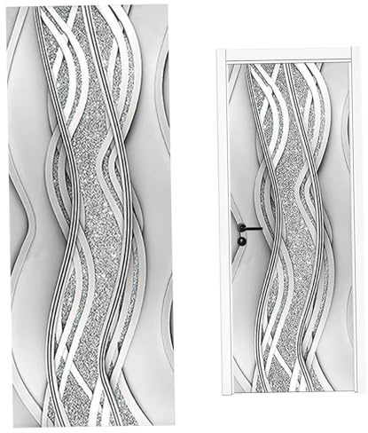 1 Set Door Sticker, Modern Minimalist Wavy Pattern Door Covers Decorative, Self-Adhesive Peel and Stick Door Cover Waterproof Dirt-Proof PVC Door Cover Door Decor for Home, Office, Hotel, S
