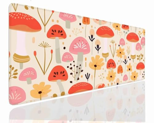Tapis de Souris XXL 1600x800x4mm Grand Tapis de Bureau Tapis de Souris Gamer Tapis Bureau Gaming Antidérapant Résistant à L'eau Tapis Souris XXL Mouse Pad Mat Mushroom Sous-Mainm, Clavier Souris J-674