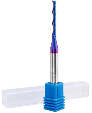 Mesee Carbide CNC Router Bit 1/4 Inch Shank 1/8 Inch Cutting Diameter 1 Inch Cutting Length Nano Blue Coated Spiral Upcut 2 Flute End Mill Router Bit for Wood Mortises Carving Edge Trimming