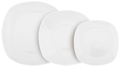 Villa Altachiara Set Piatti 6 Persone, Servizio Piatti 18 Pezzi, in New Bone China, Piatti Piani 24 cm + Piatti Fondi 22 cm + Piatti Frutta 19 cm, adatto Microonde e Lavastoviglie
