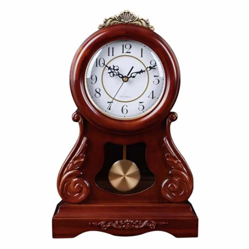 Pendule de cheminée en Bois – Horloge de Table mécanique Traditionnelle en Bois Marron for la décoration intérieure for Une Pendaison de crémaillère ou Un Anniversaire, for Le Salon ou