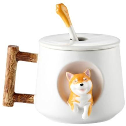 Tema de animales creativos - Tazas divertidas para perros para amantes de los perros | Café novedosa con mango, cuchara a juego y tapa sellada para servir bebidas calientes en la sala de estar, cafete