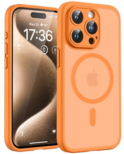 TOCOL für iPhone 15 Pro Max Hülle für MagSafe, Vollständiger Kameraschutz, Eingebauter Magnetring, Stoßfest Kratzfest Transluzente Matt Handyhülle für iPhone 15 Pro Max Case 6,7 Zoll, Orange