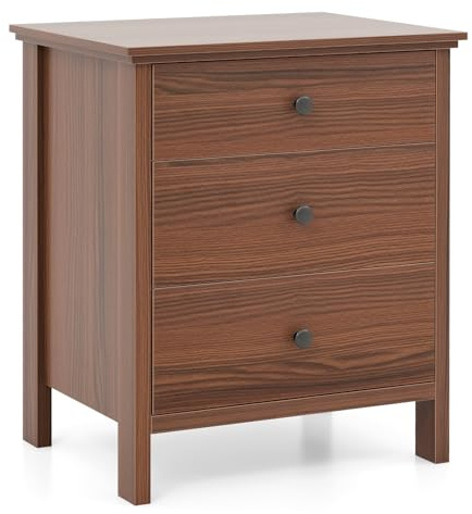 COSTWAY 1/2 Mesita de Noche, 56 x 45 x 66 cm, Mesillas de Noche Madera con 3 Cajones, Mesa Auxiliar Moderno Dormitorio Salon Sofa Oficina (1, marrón)