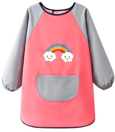 KEMUZ Grembiule Pittura Bambini Impermeabile Con Nuvole Arcobaleno E Pomodori, Grembiule Asilo Bambina Con Maniche Lunghe Per Scuola, Casa E Arte, Facile Da Lavare (1 Pezzo)