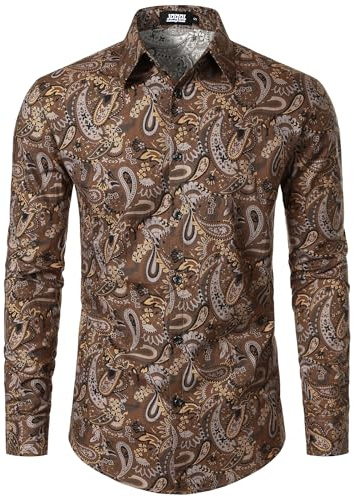 JOGAL Camisa de manga larga para hombre de corte regular con estampado floral, estilo business casual con botones, XL
