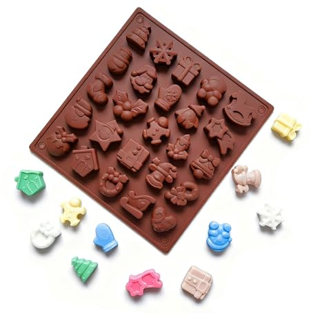 UZYXC Stampo in Silicone per Natale con 25 Scomparti, per Cioccolatini, Biscotti e Dolci, Stampo Flessibile per Forno e Congelatore, 17.8x18.7cm, Lavabile in Lavastoviglie e Antiaderente