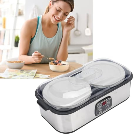 VBESTLIFE Fabricante de Yogurt, Control de Tiempo Ajustable y Temperatura, Dos Contenedores de 1 Cuartos para Lotes Más Grandes, También para Mermeladas y (EU enchufe 220V)