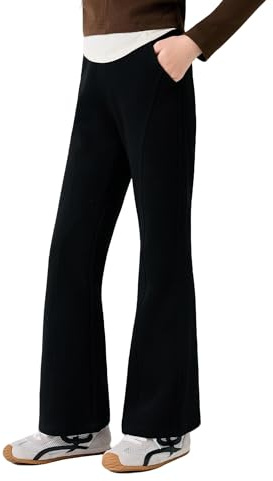 Hoseay Joggingbyxor för flickor utsvängda hög midja mjuk bomull sportbyxor med fickor barn andningsbara solid bell bottom träningsbyxor casual skola bootcut byxor för barn tonåringar 7-14 år, Svart