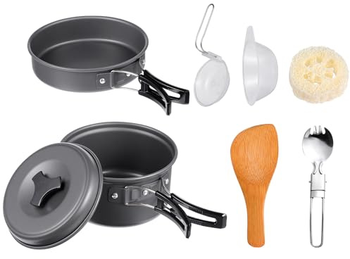 TOYANDONA Juego de Utensilios de Cocina para Acampar Portátil, Set Ligero para 1-2 Personas, Ollas y Sartenes para Exteriores, Adecuado para Picnic y Camping al Aire Libre