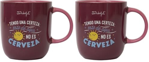Mr. Wonderful - Taza - Tengo una certeza: esto de aquí no es cerveza - Taza de Café Personalizada - Taza de Cerámica con Mensaje Divertido (Paquete de 2)