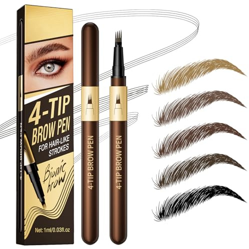Microblading Augenbrauenstift Härchenzeichnung, Augenbrauenfarbe mit 4 Mikrogabelspitzen, Augenbrauenstift Wasserfest, Wischfest, Langanhaltend, NatüRlicher, Eyebrow Pencil für Frauen (Dunkelbraun)