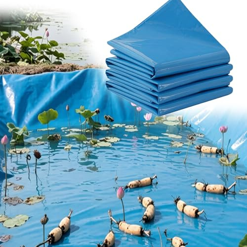 Liyadolaam Fodera laghetto HDPE 0,16 mm per stagni Pesci Acquacoltura Protezione temporanea Stagni all'aperto Giardino Acquatico Pieghevole Preformato Grande Formato Facile da Tagliare(4x5m)