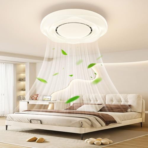 Ventilatore da soffitto senza pale con illuminazione e telecomando, silenzioso, plafoniera con ventilatore, intensità regolabile, 3CCT (3000 K-5700 K), timer, 6 velocità, bianco lampada con
