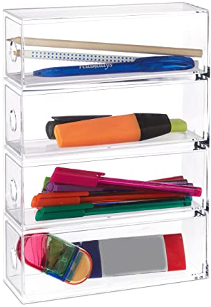 Relaxdays Make Up Organizer Acryl, 4 Schubladenboxen, hochkant & quer, Sortierkasten, HBT: 25x17,5x6,5 cm, transparent