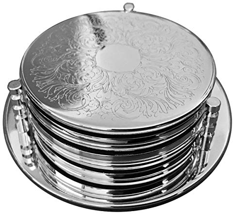 SILBERKANNE Flaschenuntersetzer mit 6 Glasuntersetzer Classic 7 TLG Set Premium Silber Plated edel versilbert in Top Verarbeitung