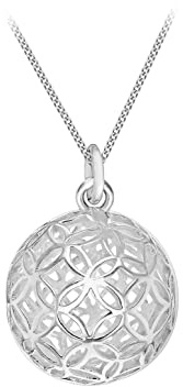 Tuscany Silver Women's Sterling Silver 14.5 x 21.5 mm Filigree Ball Pendant on Sterling Silver 1.1 mm Curb Chain Necklace of Length 46 cm/18 Inch