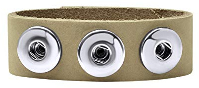 Quiges Femme Bracelet Bouton Pression 18mm en Cuir Tortilla Beige Ajustable 18.5-20.5cm