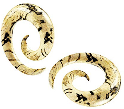 KJM FASHION 2 Stk 10mm 00gauge Plugs Tamarinde Spirale Spule Tunnel Ear Plug Ohren Stecker Dehnstab Ringe Eyelet Piercing Schmuck 5329