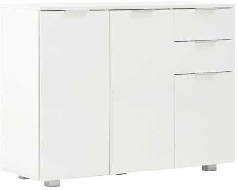 vidaXL Buffet Commode Armoire de Rangement avec 2 Tiroirs et 3 Portes Meuble de Rangement Salon Salle à Manger Couloir Maison Blanc Brillant