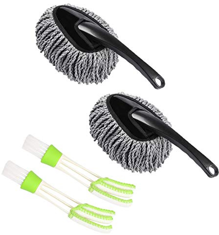 TAZEMAT 2 Stück Auto Duster Bürste Grau Mikrofaser Waschbürste 2 Stück Reinigung Pinsel Autowasch Staubwischer mit Stiel für Wohnwagen Armaturenbrett Lufteinlass Küche