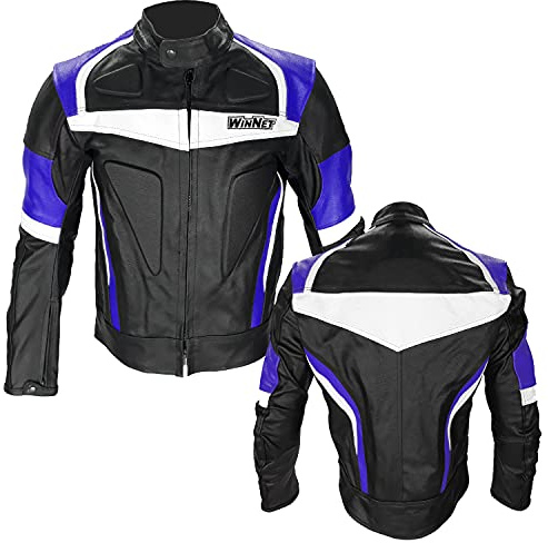 WinNet Giacca giubbotto moto in di pelle con protezioni OMOLOGATE CE da donna (S, BLU)