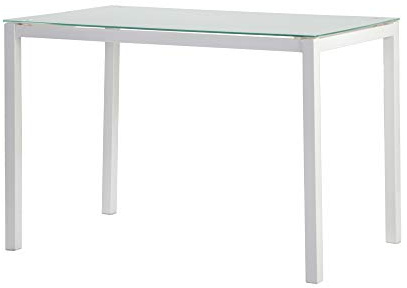 MOMMA HOME - Tavolo da Cucina in Vetro - Modello Lluvia - Bianco - 110 x 70 x 75 cm - Vetro Temperato e Struttura in Metallo - Rettangolare