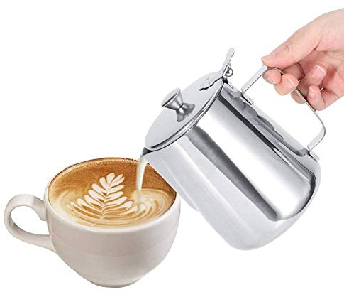 Tasse ¨¤ mousser le lait 600 ml/1000 ml Pichet ¨¤ caf¨¦ ¨¦paissi en acier inoxydable avec un bec verseur sans couvercle pour le caf¨¦ au lait expresso et le lait moussant(1000ML)