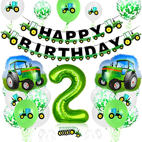 Traktor Geburtstag Geko 2 Jahre, Traktor Luftballon 2 Jahre Geburtstagsdeko Junge Trecker, Traktors Ballons für Kindergeburtstag Party Deko