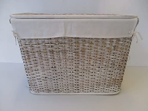 Baule porta biancheria vimini intrecciato 62x40x45 cm con coperchio e fodera in cotone – Cesta rettangolare giochi e coperte – Contenitore capiente per arredo casa stile shabby chic
