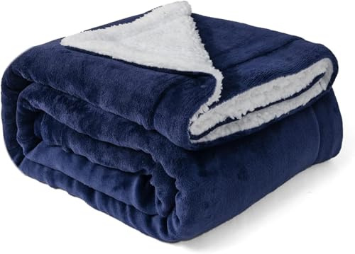 Good Nite Manta de Franela de Forro Polar Sherpa Suave y esponjosa, Manta Reversible de Microfibra para Cama, sofá y Viajes, 150 x 200 cm (Azul Marino, Doble)