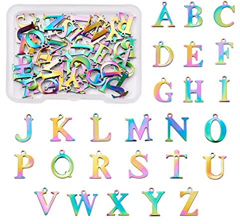 PandaHall Alphabet-Charm-Anhänger aus Legierung und Strass, Edelstahl, Edelstahl