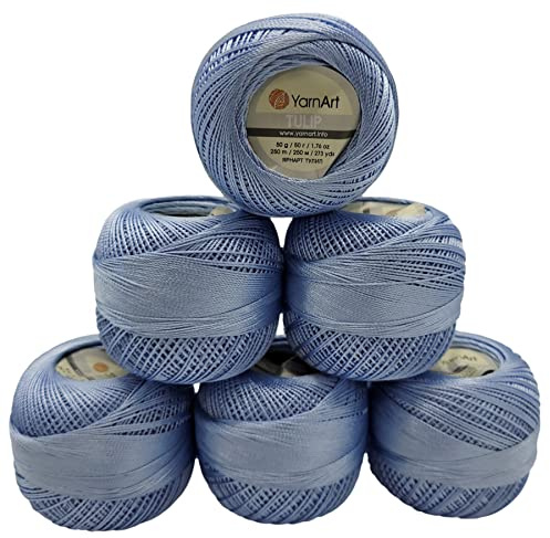 YarnArt Tulip 6 x 50 gr. Paket Seide Garn Mikrofaser, Satin Garn glänzend (hellblau 408)