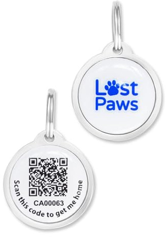 Lost Paws QR-Code Smart Pet Tag | 27 mm | Eine Gebühr für lebenslange Registrierung | SMS-Benachrichtigung bei Verlust und dann gefunden | Erstellen Sie ein digitales Profil für Ihr Haustier