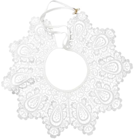 GORGECRAFT Stickerei-Spitze Falscher Kragen Ausgehöhltes Design Weißer Abnehmbarer Falscher Kragen Mit Langem Bindestreifen Blumenspitze Umhang Ausschnitt Besatz Für Damen Hemd Bekleidungszubehör